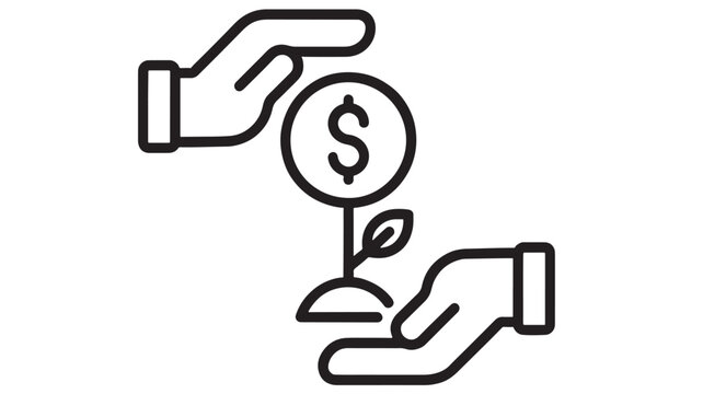 Hands holding a plant growing from a coin on transparent background silhouette