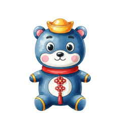 Fototapeta premium Blue bear with red scarf and crown, isolated on white background