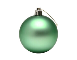 A single green, matte, round ornament with a silver cap