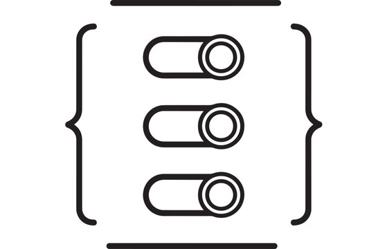 Three toggle switches enclosed in curly braces on transparent background silhouette