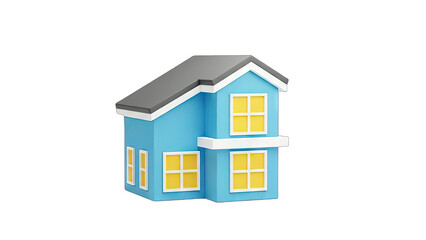 3D Rendered Blue House on White Background