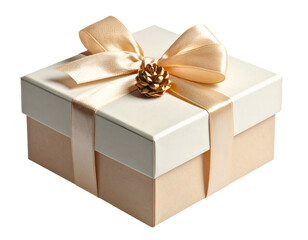 Elegant cream and gold gift box tied with satin ribbon