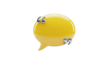 3D Yellow Speech Bubble with Quotation Marks on White
