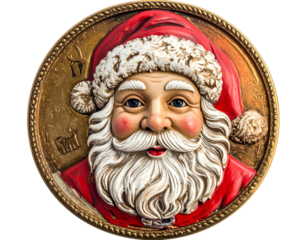 Festive Santa Claus circular relief ornament with warm colors