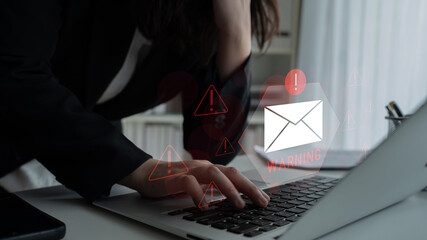 Digital warning mail interface highlights email threat detection, security monitoring, and proactive prevention of phishing and malware intrusions. Parse