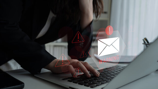 Digital warning mail interface highlights email threat detection, security monitoring, and proactive prevention of phishing and malware intrusions. Parse - Powered by Adobe