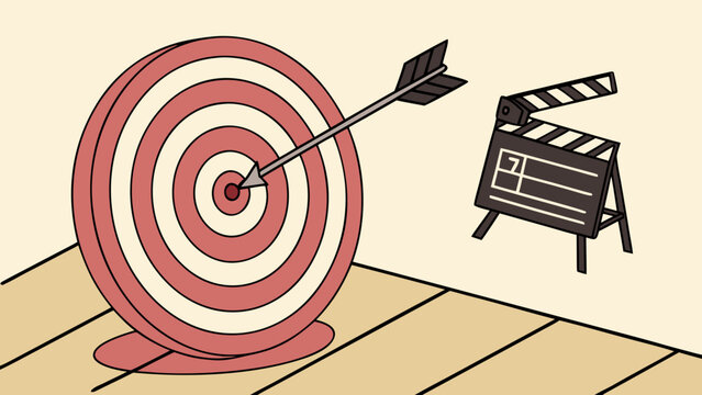 Target with arrow and clapperboard illustrating precision in filmmaking.