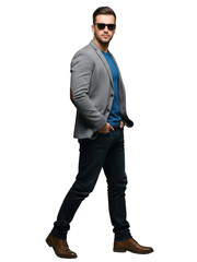 Naklejka premium Stylish man in casual attire isolated on transparent background