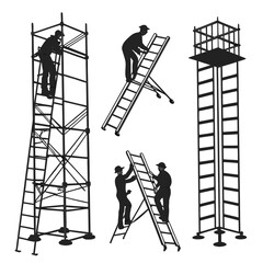 Silhouettes of workers on ladders and scaffolds © BOY