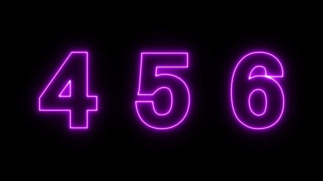 neon numbers text animation 4-6 number. numbers shimmer on a black background. neon text 456 number countdown icon on black background.