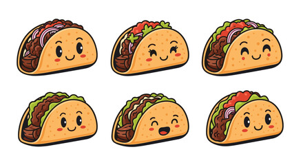 Fototapeta premium Cute Kawaii Tacos with Happy Faces and Delicious Toppings.