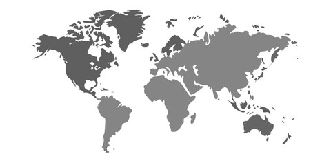 A grayscale world map illustration showing continents and regional landmasses © Juel
