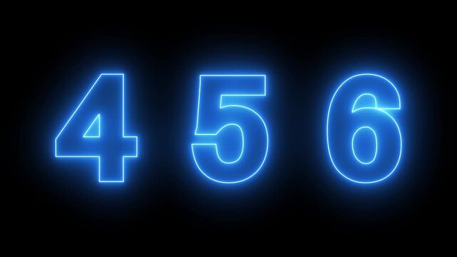 neon numbers text animation 4-6 number. numbers shimmer on a black background. neon text 456 number countdown icon on black background.