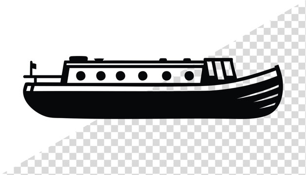 Vintage narrow canal boat silhouette vector Illustration isolated on a white background, Classic Narrowboat Line Art