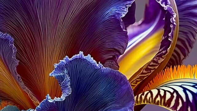 Vibrant macro view of an iris flower petal with textured details