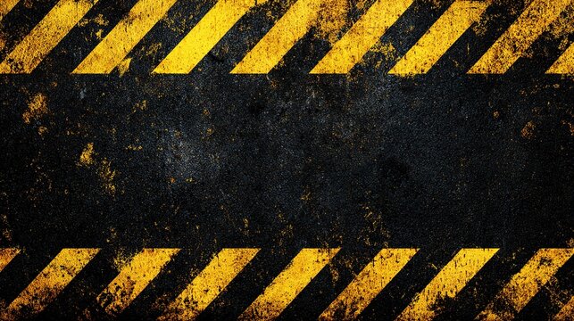 Grungy yellow and black hazard stripes on a distressed dark background with central copy space