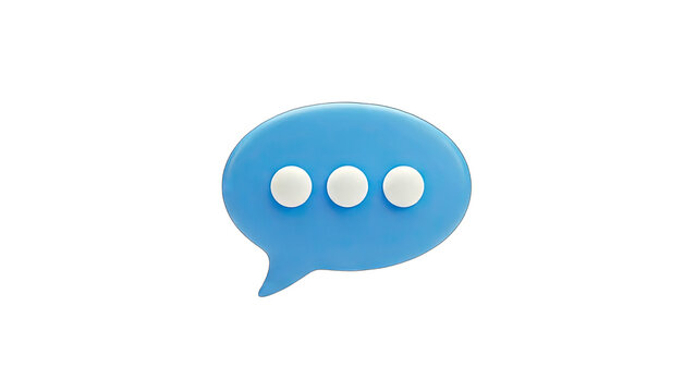 3D Blue Speech Bubble with Dots on White Background