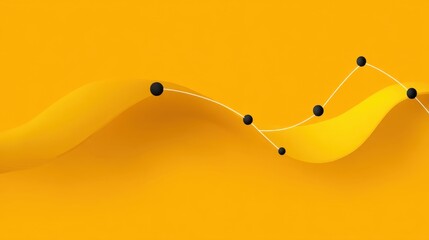 Abstract design with flowing yellow curves and black spheres on vibrant yellow background, illustrating concepts of movement, growth, and data visualization