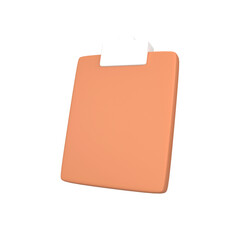 3D Minimalist Orange Clipboard with White Clip Icon