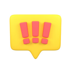 3D Render Alert Notification Speech Bubble with Three Exclamation Marks