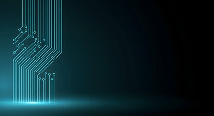 Futuristic glowing blue circuit board background with dark copy space for technology, data, and digital design.