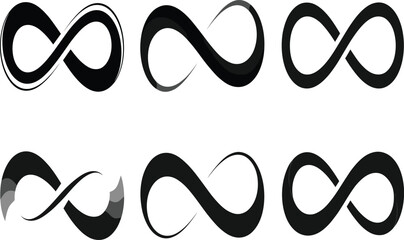 Set of Six Minimalist Infinity Symbols Featuring Brush Stroke and Geometric Designs for Modern Logo and Creative Branding.