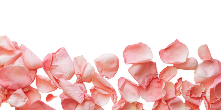 pink rose petals transparent border or frame 