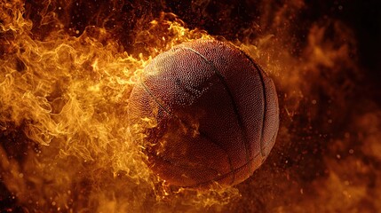 A basketball engulfed in vibrant flames, symbolizing passion and intense competition