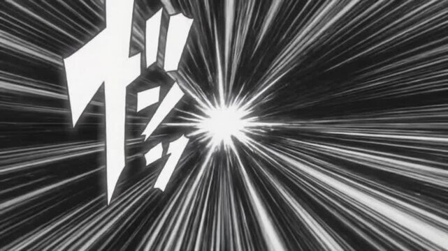 P229-Abstract white anime speed lines motion on black. Velocity lines displaying the flash action and lig 4K 10s