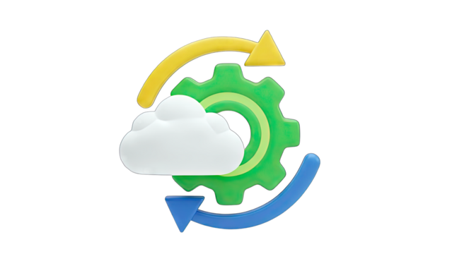 Cloud Computing Gear with Arrows: Data Synchronization - Powered by Adobe