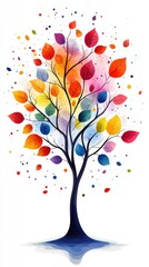 Colorful tree with vibrant leaves, watercolor style.