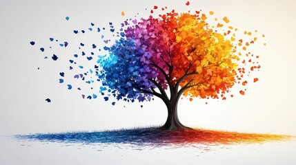 Colorful tree with leaves blowing in wind.