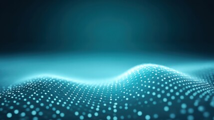 Abstract representation of digital wave with glowing dots and blue background, depicting concepts of technology, data, and futuristic visualization in motion.