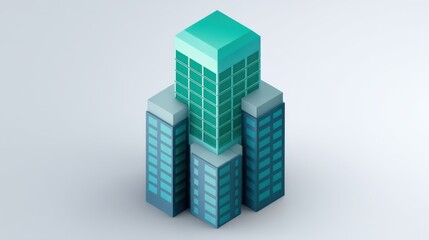 Fototapeta premium Isometric Cityscape Illustration Featuring a Modern Skyscraper Design with Vibrant Colors and Minimalist Aesthetic for Urban Backgrounds
