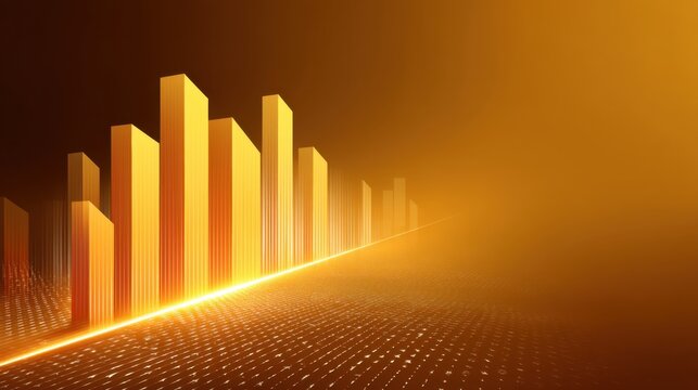 Modern Golden Graph With Tall Bars Against a Warm Gradient Background for Financial Growth, Business Success, and Data Visualization Concepts - Powered by Adobe