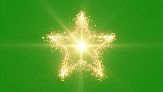 Gold Star Sparkle on Green Screen - This video features a glowing gold star outlined with glittering particles against a solid green background.