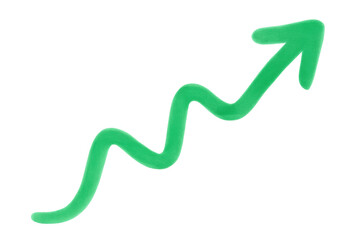 Green zigzag arrow showing upward trend, business growth, financial success, increasing profit, and positive progress concept