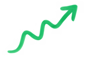 Green zigzag arrow showing upward trend, business growth, financial success, increasing profit, and positive progress concept