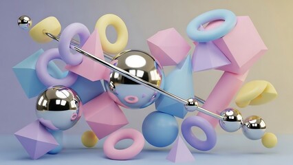 Abstract 3D Shapes with Metallic Spheres.