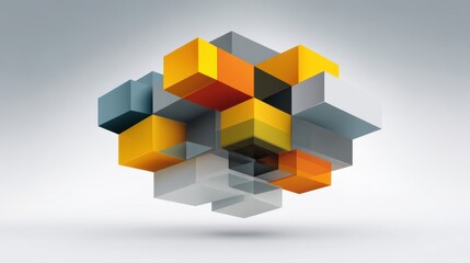 Abstract geometric shapes in vibrant colors creating a modern 3D cloud design against a clean, minimalistic background resembling digital art