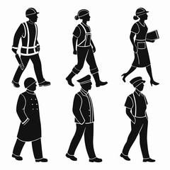 Silhouettes of uniformed professionals