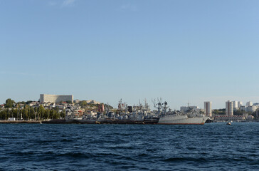 Naklejka premium Sea vessels in the Streletskaya Bay of Sevastopol
