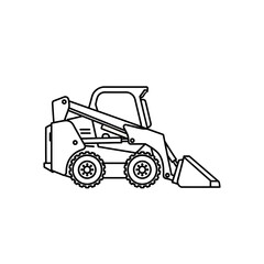 Compact Skid Steer Loader Machine Line Art Illustration.
