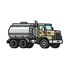 Fototapeta premium Illustration of a large beige and tan tanker truck with multiple wheels.