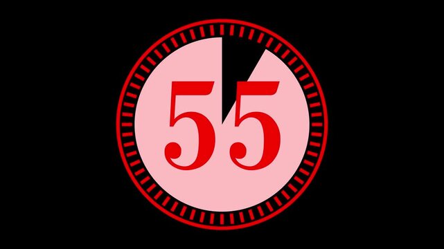 Red 60 Seconds Countdown with Decreasing Pie Chart Animation 4K