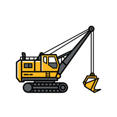 Yellow Excavator Machine with Bucket on Tracks.