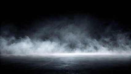 Mysterious foggy atmosphere with bright light beam