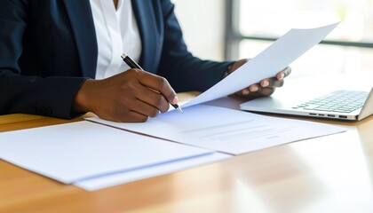 デスクで書類にサインをするビジネスシーン