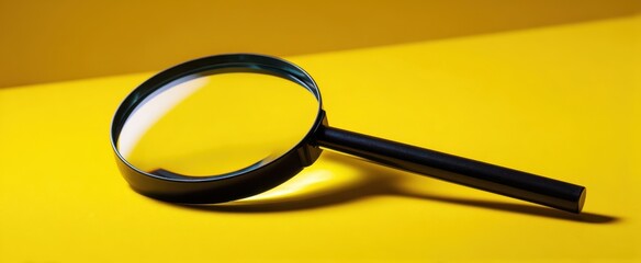 The magnifying glass on vibrant yellow background casting a crisp shadow