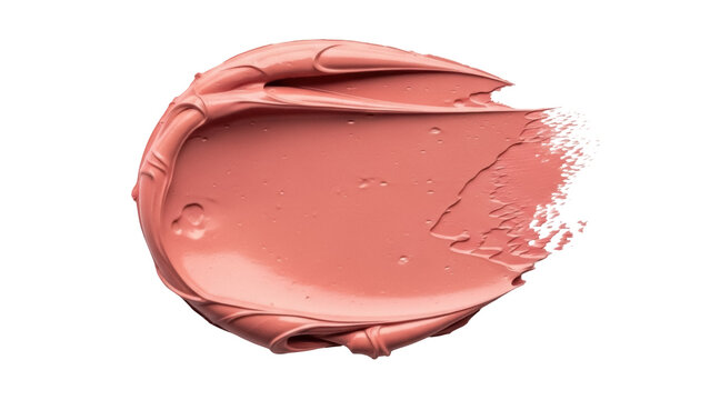 Salmon pink cosmetic cream smear isolated PNG, beauty product sample for makeup and skincare on transparent background